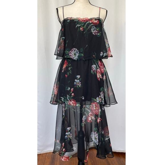 Vintage 70's Size Small / Medium Sheer Tiered Floral Chiffon Dress - Picture 2 of 7